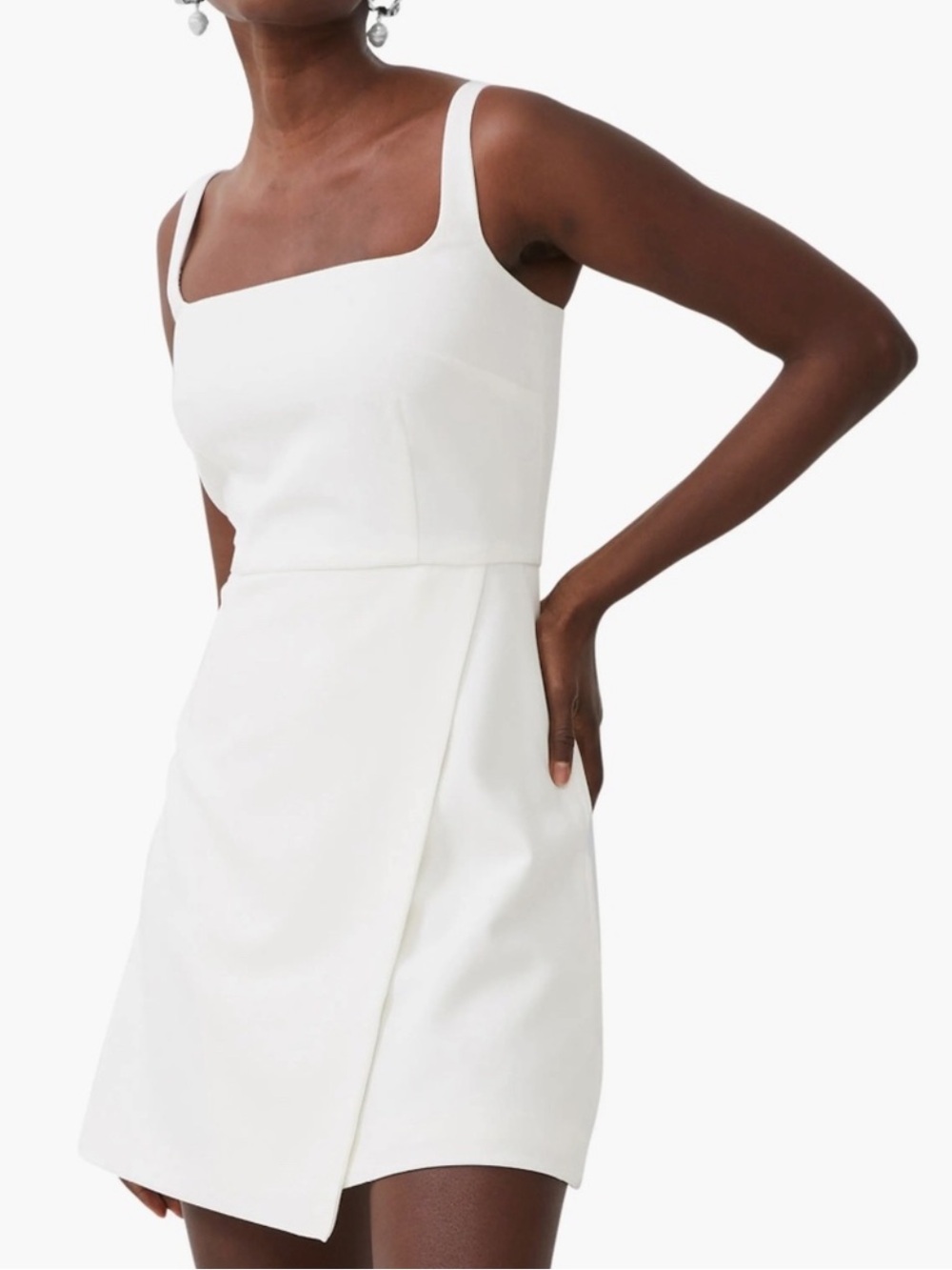 French Connection Ivory Square-Neck Mini Dress